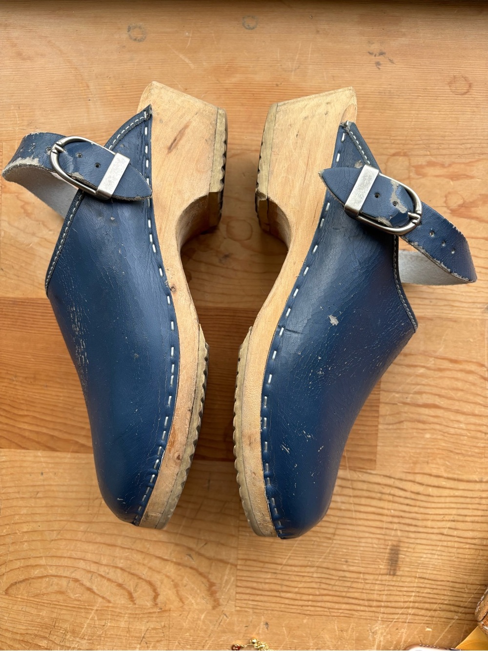 Swedish clogs navy blue with strap and buckle wooden clogs size 8.5 See photos